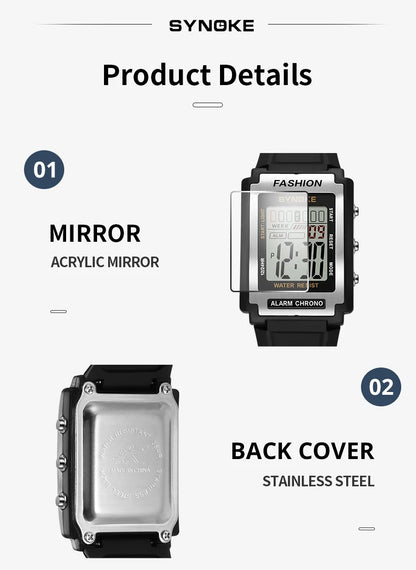 Digital Watches For Men Waterproof 31mm Ultra-thin Electronic Wristwatch Chronograph Sport SYNOKE Watch - BeeTrendyShop.COM