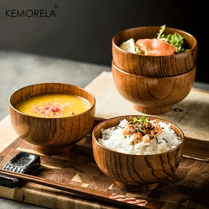 Natural Wooden Rice Bowl – Household Salad, Ice Cream & Fruit Food Storage Tableware