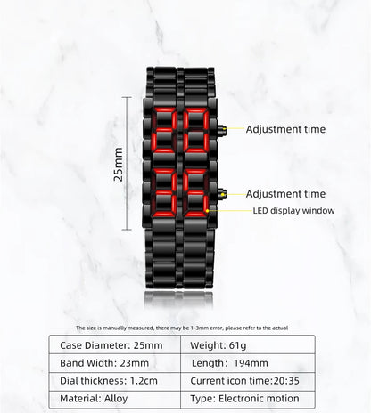 Fashion Mens Digital Lava Wrist Watch Men Black Full Metal Red Blue LED Display Watches Gifts for Male Boy Sport Creative Clock - BeeTrendyShop.COM