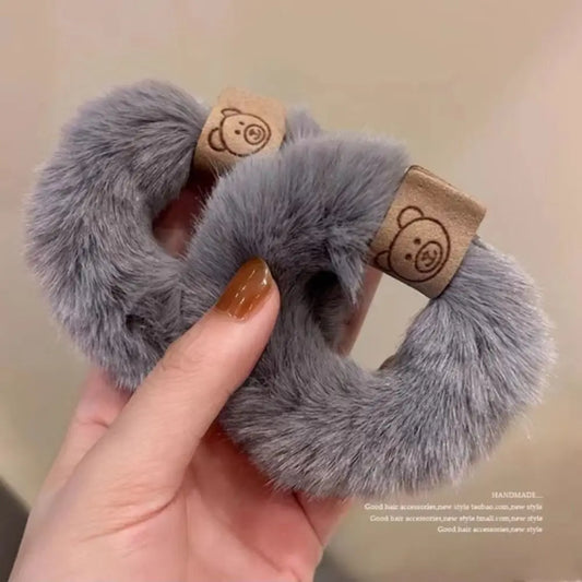 New Korean Style Plush Hair Band Bear Soft Hair Rope Elastic Durable Ponytail Headband