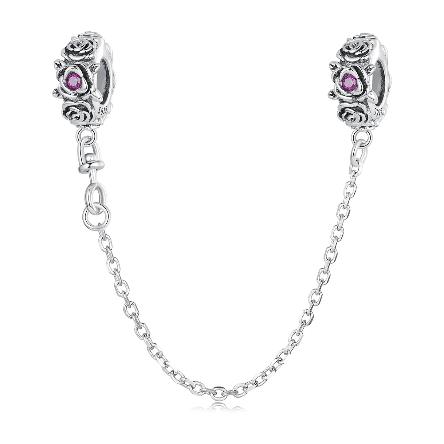 WOSTU 925 Sterling Silver Amimal Safety Chain Heart Key Flower Pendant CZ Charms Stopper Fit Original Bracelet DIY Fine Jewelry