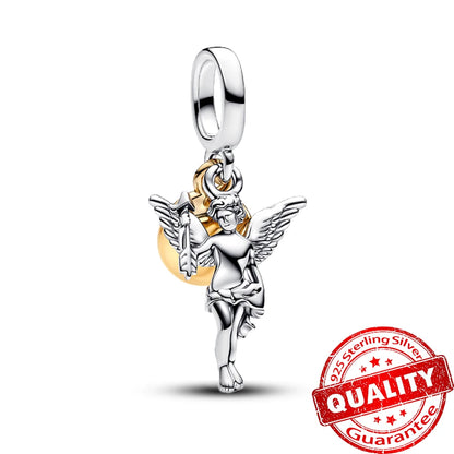 925 Sterling Silver Sunflower & Lucky Stars Charm – Sun Moon Diamond DIY Jewelry