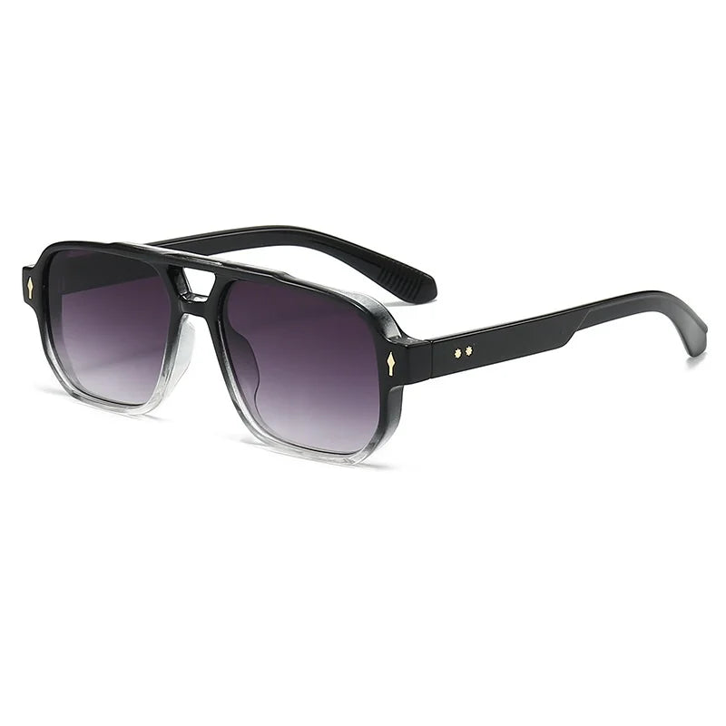 Retro Double Bridge Square Sunglasses – Luxury Rivet Design UV400 Unisex