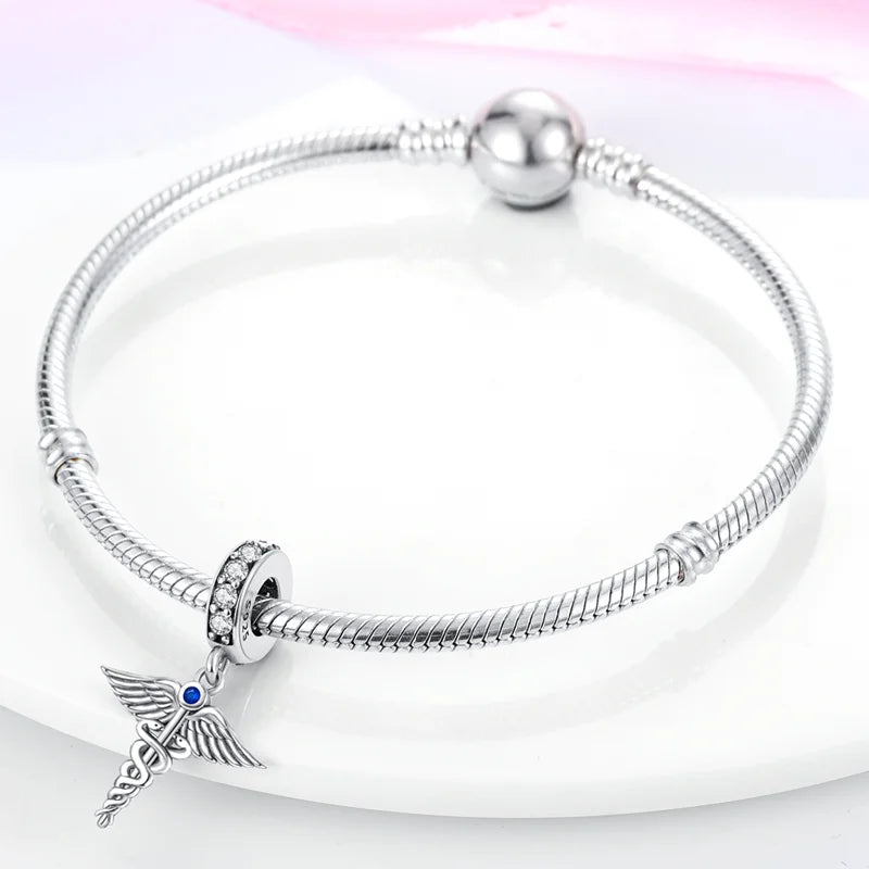925 Sterling Silver Stethoscope Charm Bead – Medical DIY Jewelry for Bracelets