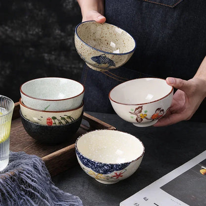 4.5-Inch Japanese Retro Ceramic Rice Bowl – Household Soup & Eating Dish