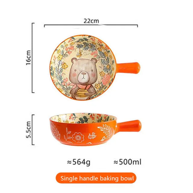 Ceramic Bakeware With Handle Forest Animals Baking Pan  Underglaze  Kitchen Tableware Salad Bowl Au Gratin Dishes