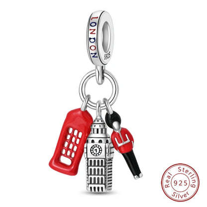 925 Sterling Silver Red Wine, Chili & Dumbbell Charm Bead – Fun DIY Jewelry