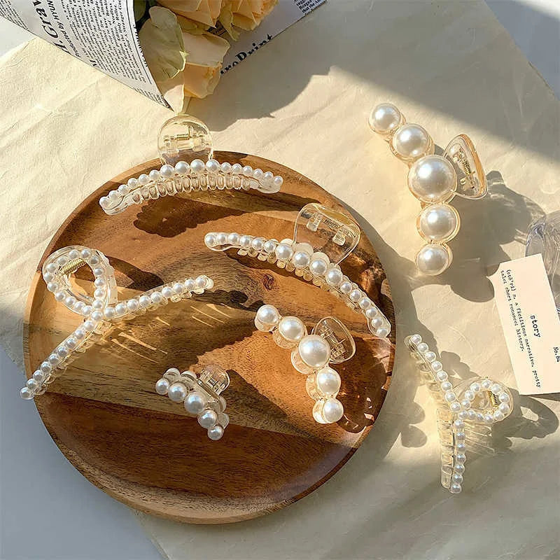 Korean Big Pearl Hair Claw Clip – Elegant Hairgrip Barrette for Women & Girls
