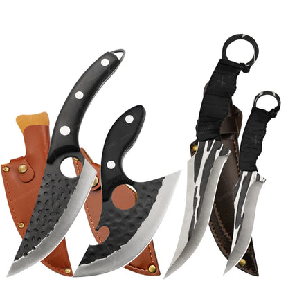 Handmade Forged Meat Cleaver & Boning Knife – Kitchen, Fishing & BBQ Knife with Cover