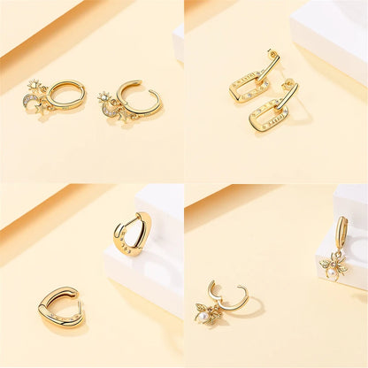 Pandach 925 Silver Pearl Bee Star Moon Stud Earrings – Trending Fashion Jewelry for Women