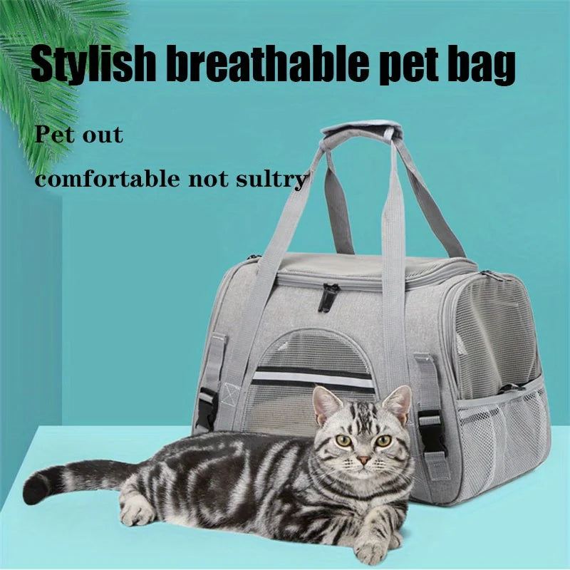 Large Cat Carrier Bag with Plush Mat – Breathable Mesh, Secure Straps, All Breeds