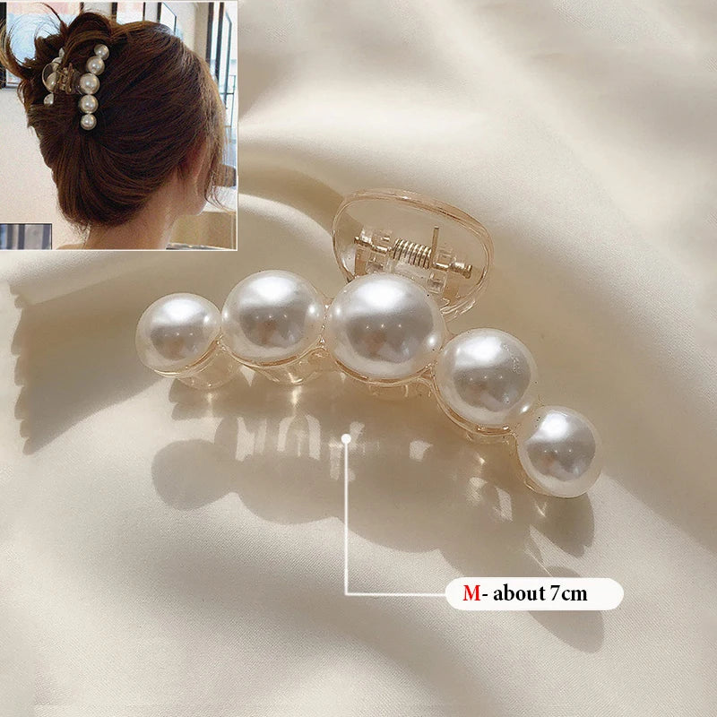 Korean Big Pearl Hair Claw Clip – Elegant Hairgrip Barrette for Women & Girls