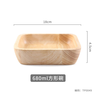 Japanese Square Oak Wood Bowl – High-Grade Fruit, Salad & Dessert Snack Bowl
