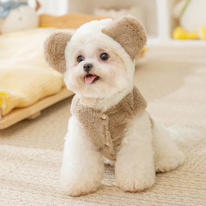 Cozy Fleece Dog Coat - Bear-Design Winter Jacket for Small Breeds - BeeTrendyShop.COM