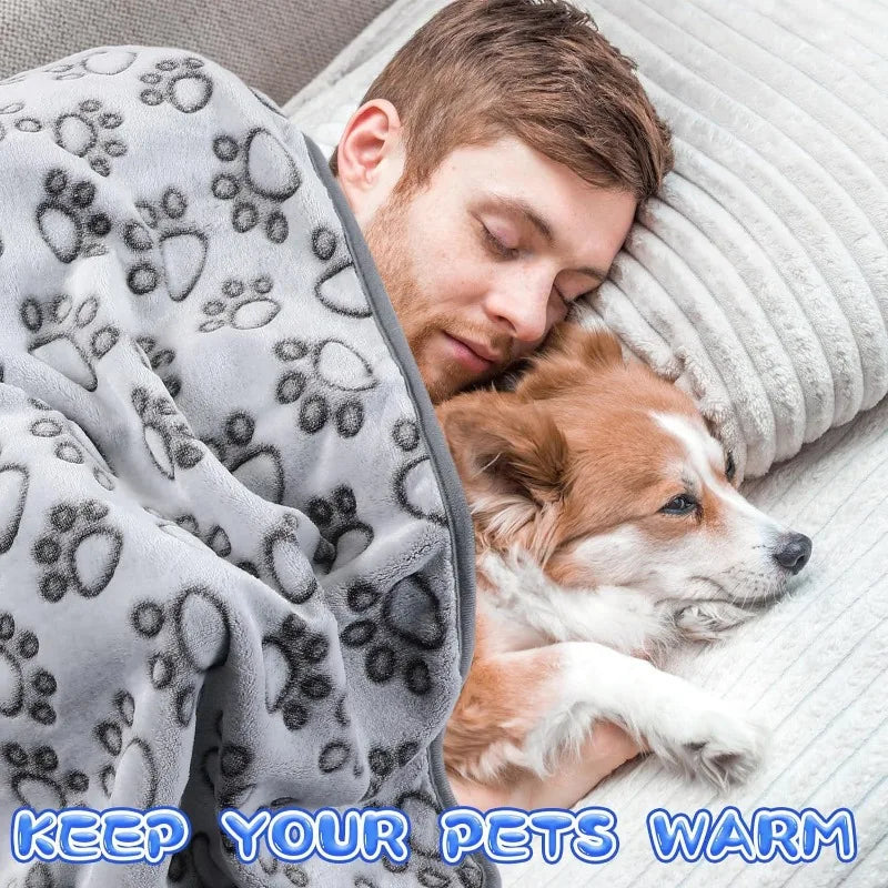 Paws Pattern Pet Blanket - Soft Fluffy Travel Mat & Bed for Cats and Dogs