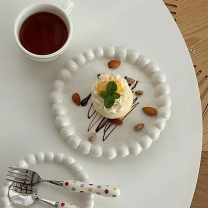 French-Style Beaded Ceramic Dessert Plate – Ins Style Breakfast & Ornament Serving Dish