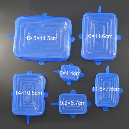 6-Piece Square Silicone Stretch Lids – Reusable Food Packaging Elastic Bowl Covers