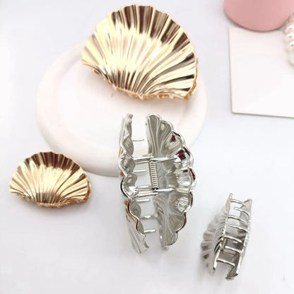 Metal Shell-Shape Hair Claw Clip – Irregular Texture Hairpin for Women & Girls