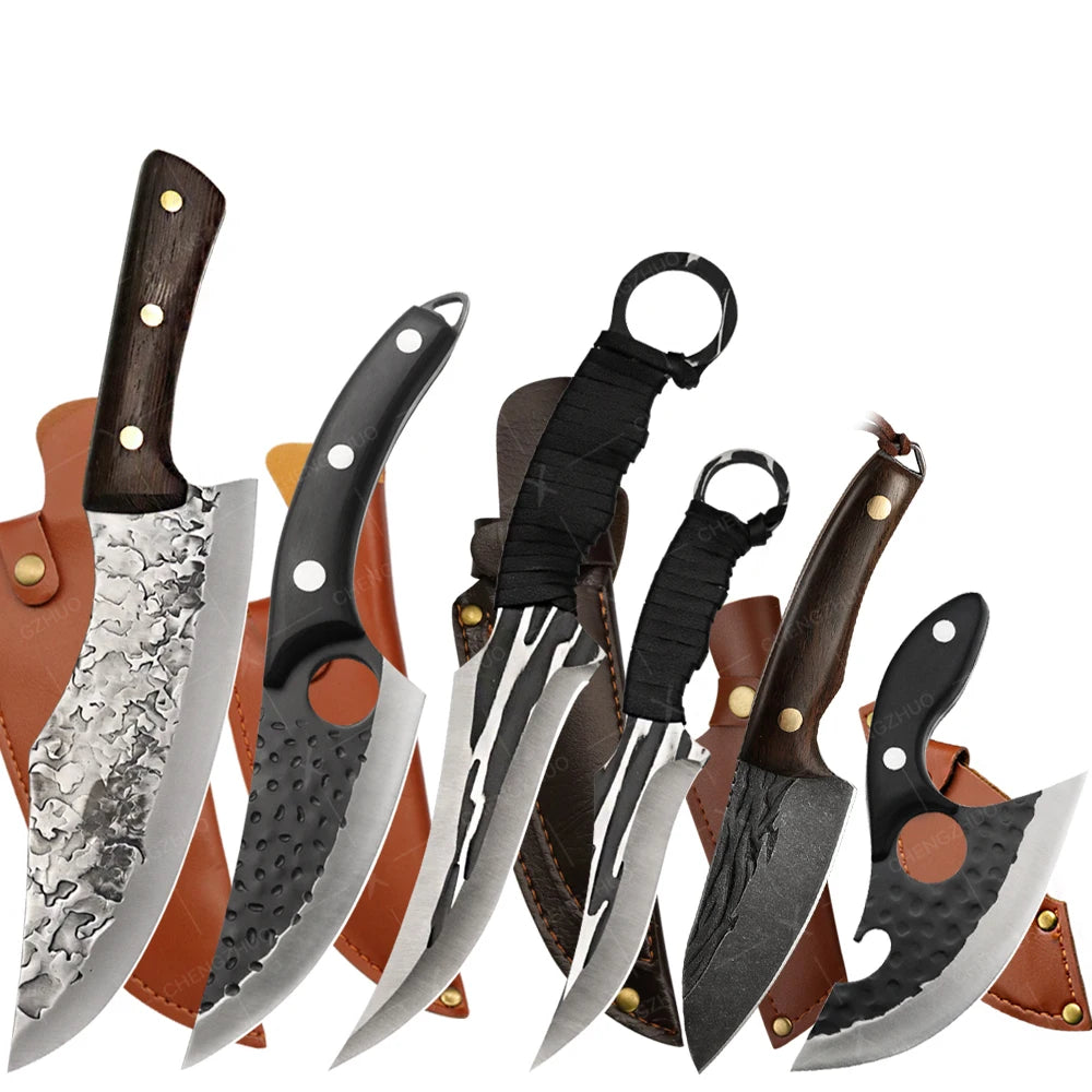 Handmade Forged Meat Cleaver Chef Knives Butcher Boning Knife Kitchen Knives Fishing Knife Fruit Barbecue Knife with Cover