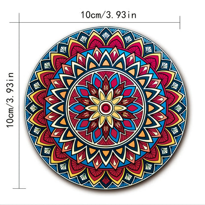 Wooden Mandala Coasters Set – 8pcs Decorative Heat-Resistant Table Coasters for Home, Office & Bar