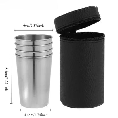 4Pcs Stainless Steel Travel Cup Set – Mini Outdoor Whiskey Glass Personalized Gift