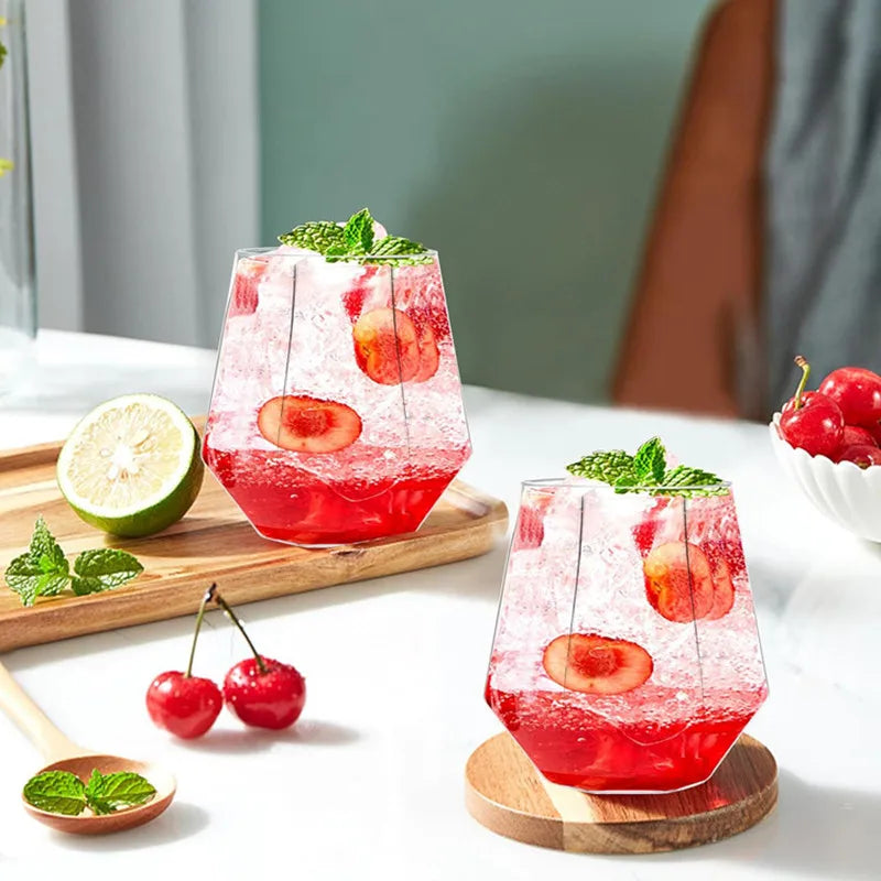 Diamond Clear Plastic Wine Glass – 360ml Party Cocktail Tumbler