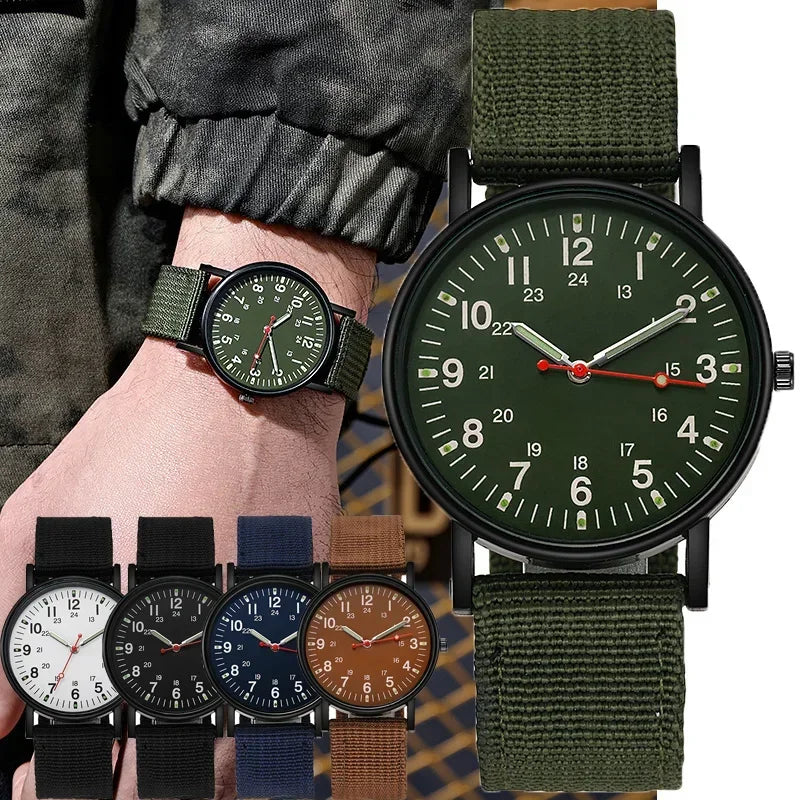 Green watch with a detailed face and wristband, displayed on a hand and shown from multiple angles.