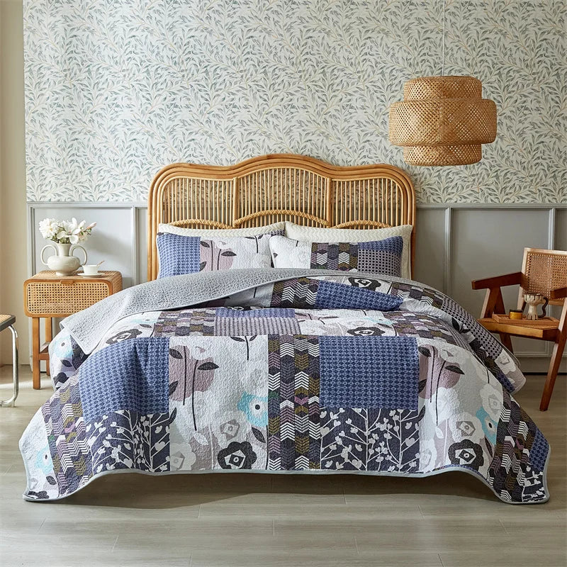 Retro Flower Patchwork Bedspread Set – Thickened Bed Sheet & Pillowcase Summer Blanket Twin King