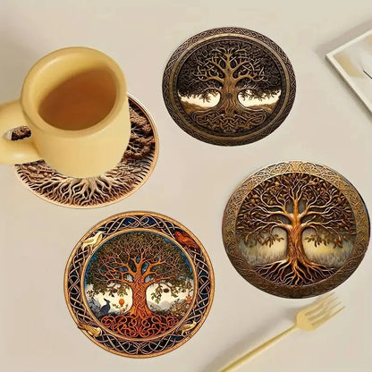 Art-Painted Wooden Coasters Set – 8pcs Colorful Heat-Resistant Non-Slip Table Placemats