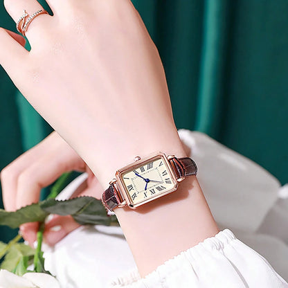 Retro Watches Classic Casual Quartz Dial Leather Strap Band Rectangle Clock Fashionable Wrist Watches for Women - BeeTrendyShop.COM