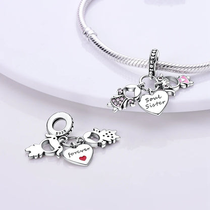 925 Sterling Silver Tree of Life & Peach Heart Charm Bead – Sweet Love DIY Jewelry