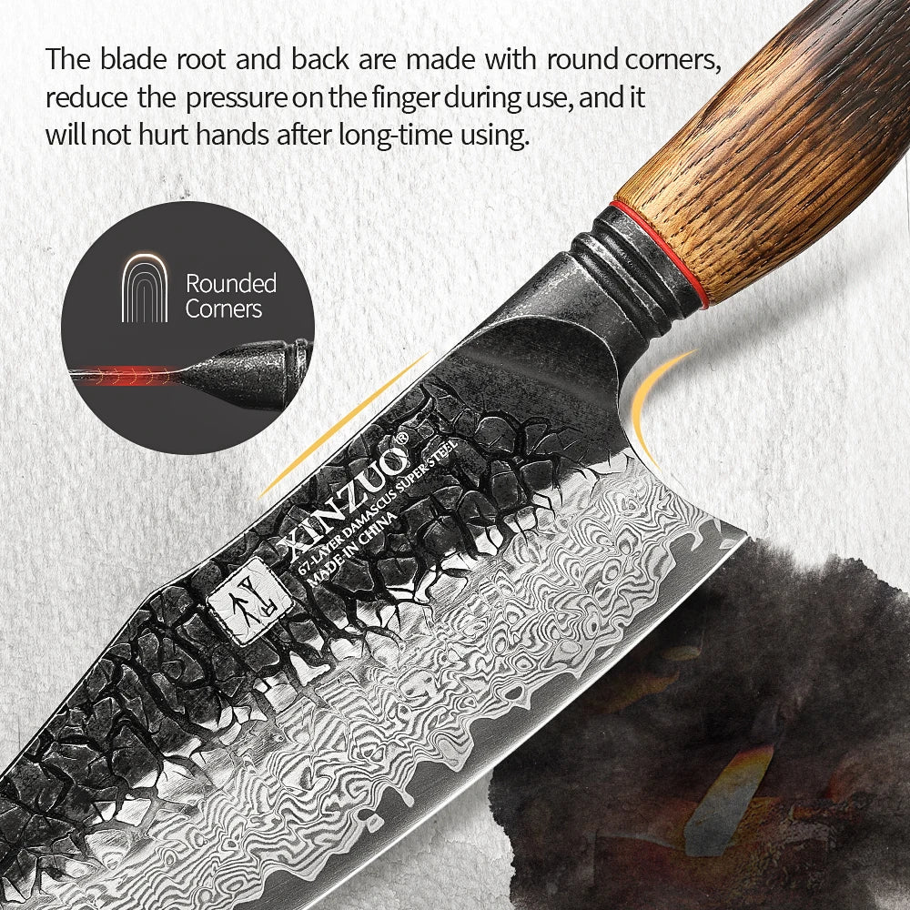 XINZUO 8.6-inch Damascus Chef Knife 67-layer craftsmanship hand forged knife 60±2 HRC hardness high-end gift in elegant box