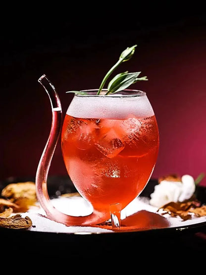 Clear Wine Glass Cup with Straw – Cocktail Beer Drinks Bar Gift