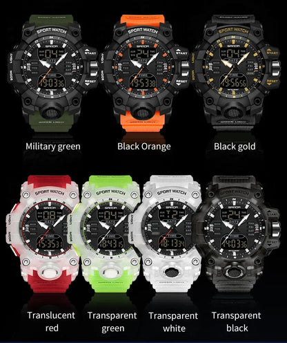 SANDA 6126 Digital Watch – Dual Display, Waterproof Military Sport, Alarm & Stopwatch