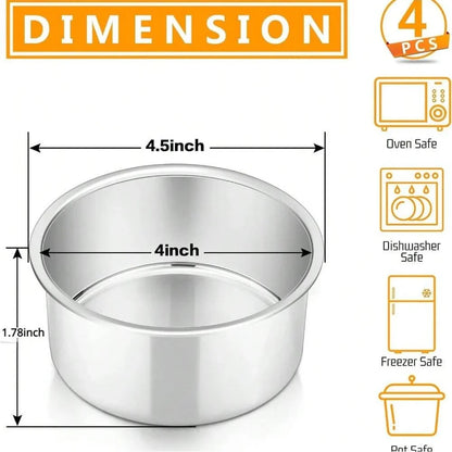 4-Piece Aluminum Mini Cake Pan Set 4 Inch – Solid Non-Stick Baking Mold for Pizza & Cakes