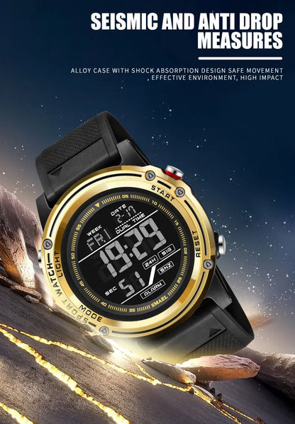 Men's Digital Sport Watch – 50M Waterproof, LED, Stopwatch, Military Tactical Wristwatch