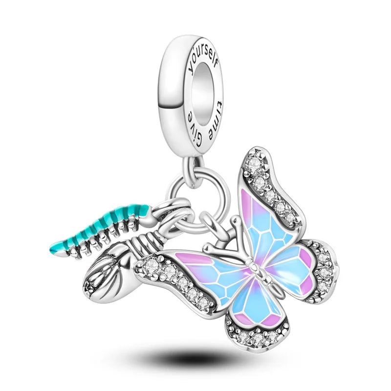 925 Silver Plating Colorful Butterfly Insect Animal Charms Beads Sparkling Zircon Fit Qikaola 925 Original Bracelets DIY Jewelry
