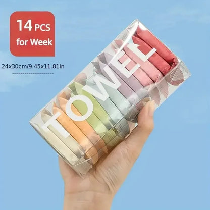 14pcs/box Disposable Washcloth Portable Travel Towel Thickened Compressed Face Cleansing Beauty Square Towel - BeeTrendyShop.COM