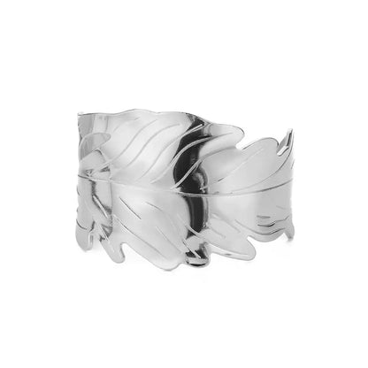 Classic Gold Leaf Opening Bangle – Stainless Steel Bracelet for Women