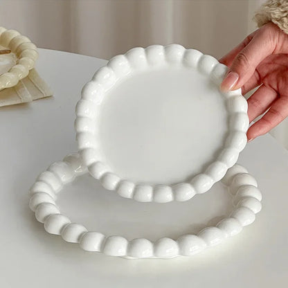 French-Style Beaded Ceramic Dessert Plate – Ins Style Breakfast & Ornament Serving Dish