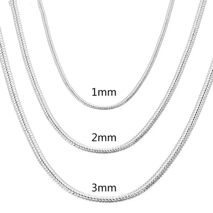Solid Snake Chain Necklace – 1mm / 2mm / 3mm Silver Tone Unisex Jewelry
