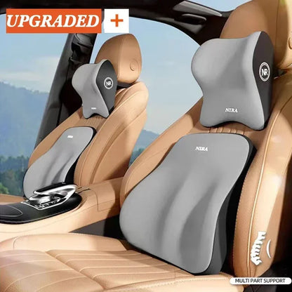 Car Memory Foam Lumbar & Neck Support Pillow – Removable Washable Backrest for Universal Vehicles