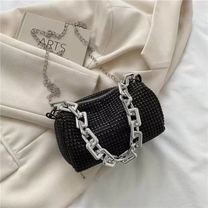 Allover Rhinestone Bucket Bag, Glitter Chain Prom Purse, Women's Mini Crossbody Bag - BeeTrendyShop.COM