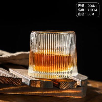 200ML Rotatable Whiskey Glass with Wooden Base – Novelty Old Fashioned Wine Cup
