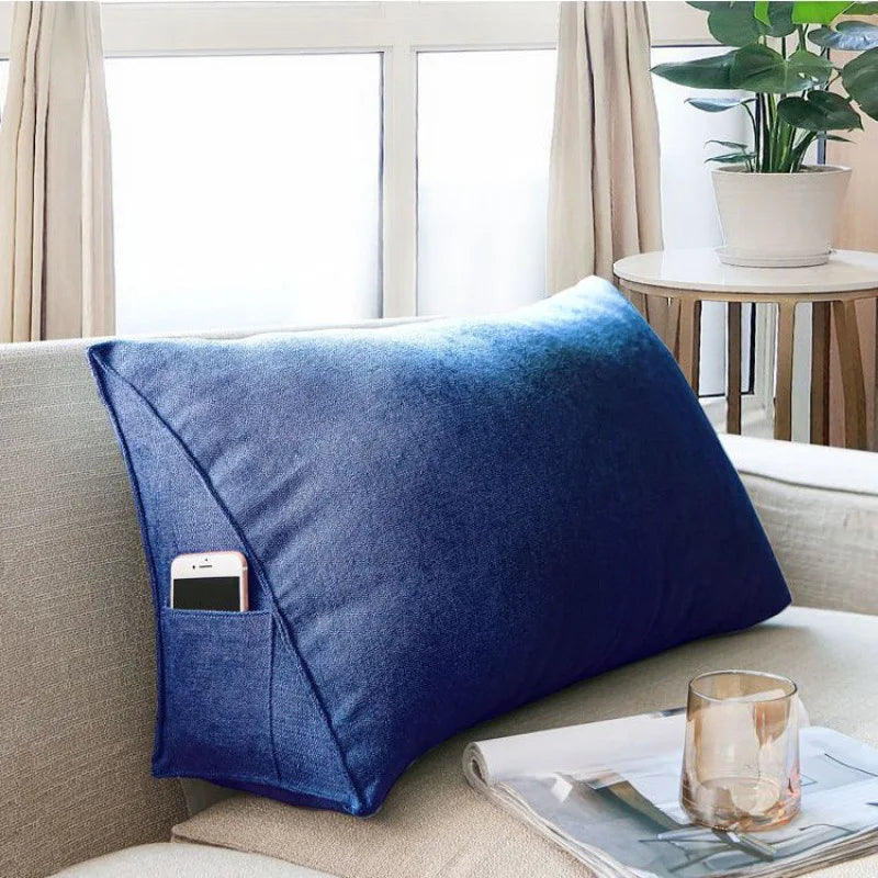 Soft Sofa Triangle Back Cushion Cover – Rectangular Bed Headboard Backrest Support Pillowcase with Pockets