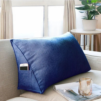 Soft Sofa Triangle Back Cushion Cover – Rectangular Bed Headboard Backrest Support Pillowcase with Pockets