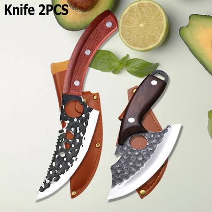 WXCOO Hand Forged Butcher Knife – High Carbon Steel BBQ & Meat Cutting Chef Knife