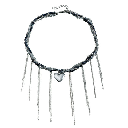 Y2K Heart Pendant Multilayer Choker Necklace – Glass & Zinc Alloy Women’s Jewelry