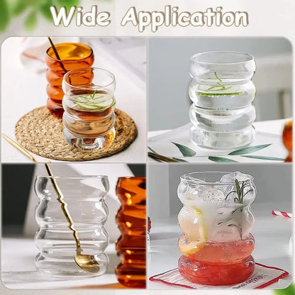 Ribbed Glassware Cups with Straws Set – Cocktail Fruit Coffee Mug Clear Glass