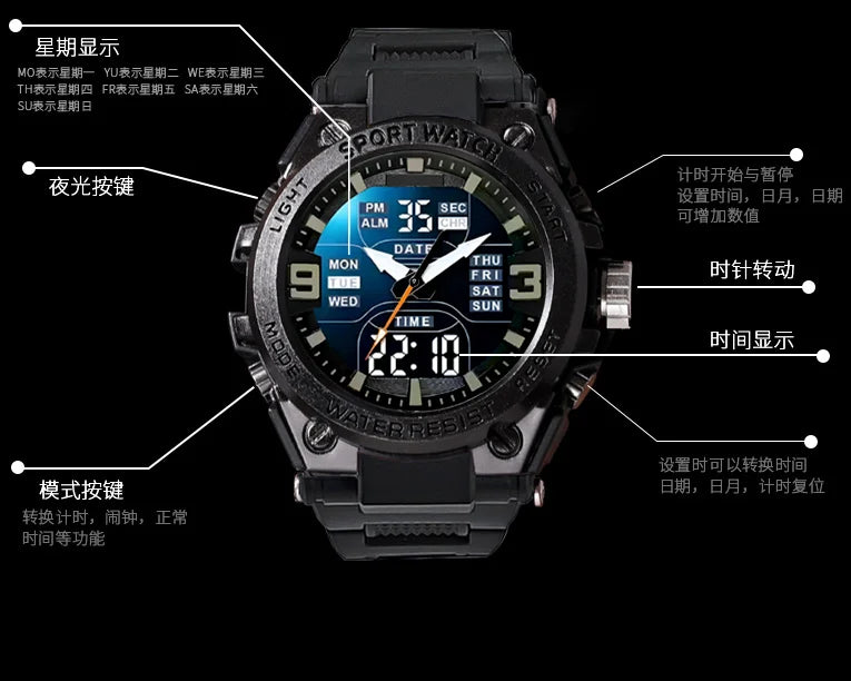 Digital Men Military Watch 50m Waterproof Wristwatch LED Quartz Clock Sport Watch Male Big Watches Men Relogios Masculino